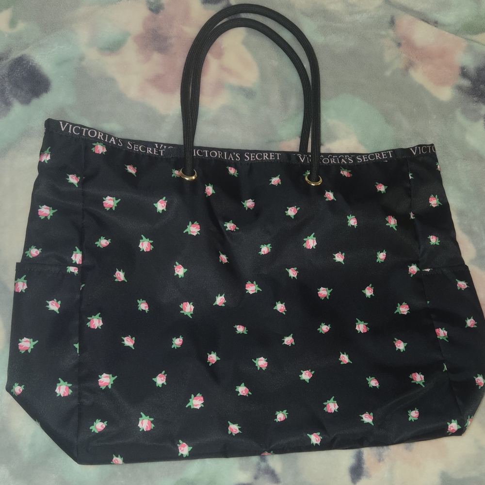 Victoria's Secret Black Floral Tote Bag